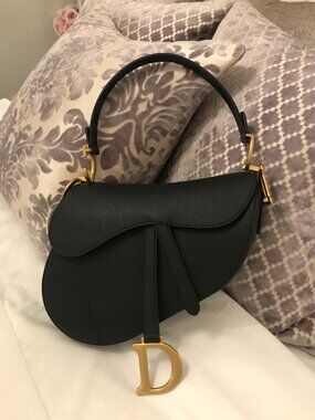 Authentic Dior Saddle Black Leather Bag with Strap